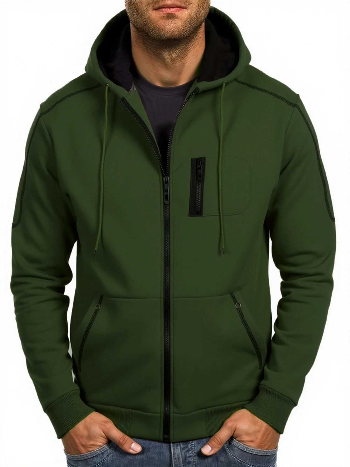 Thermal Heather Fleece Mens Full Zip Stand Collar Jacket Secure Zipper Storage Pockets Ribbed Cuff Hem Relax Fit Outerwear