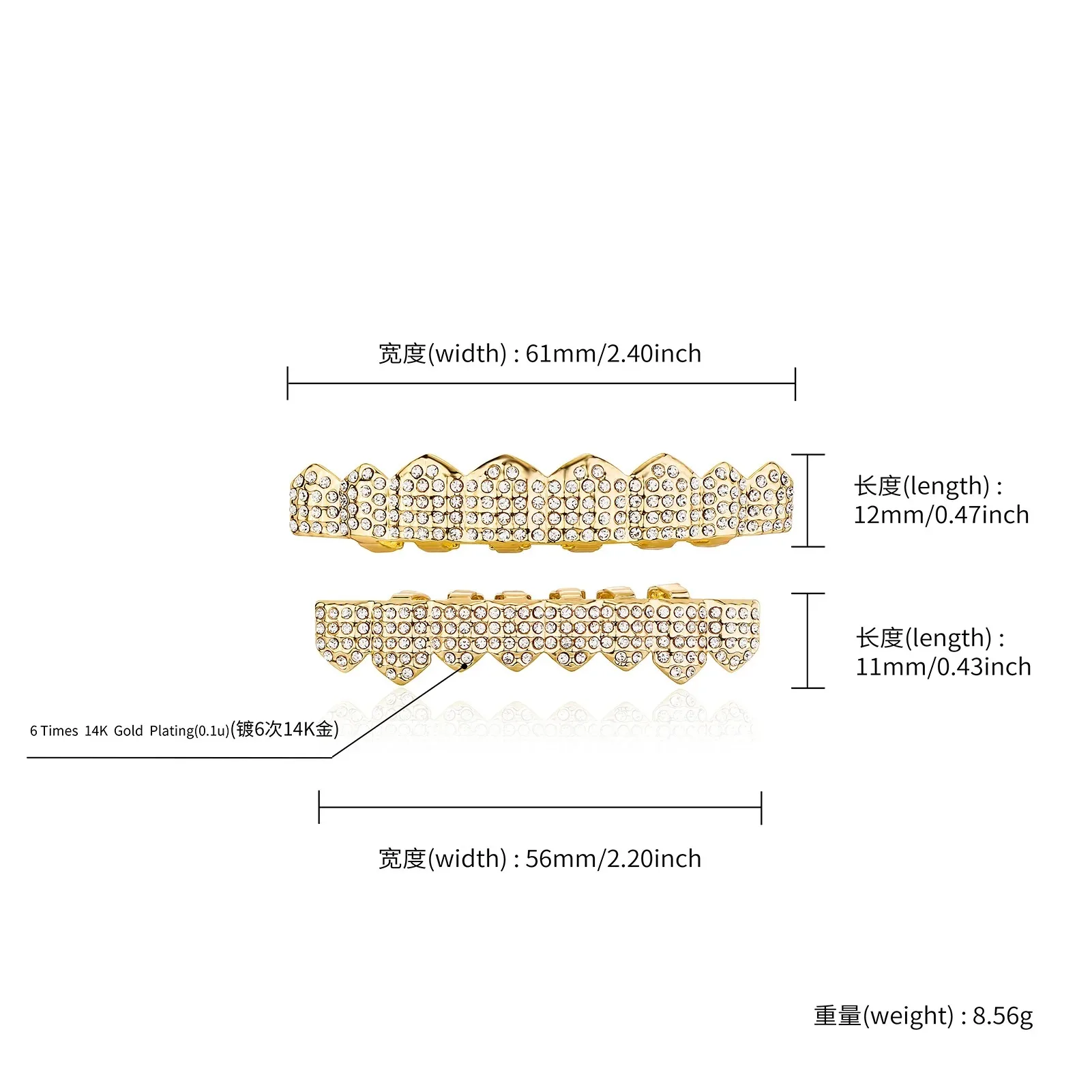 Punk Vollzirkonia Grillz Unisex 8 Oben & 8 Unten Abnehmbare Zahnschmuckstücke Hochwertige Modische Zahnschmuckstücke für den Mund – Detail 6