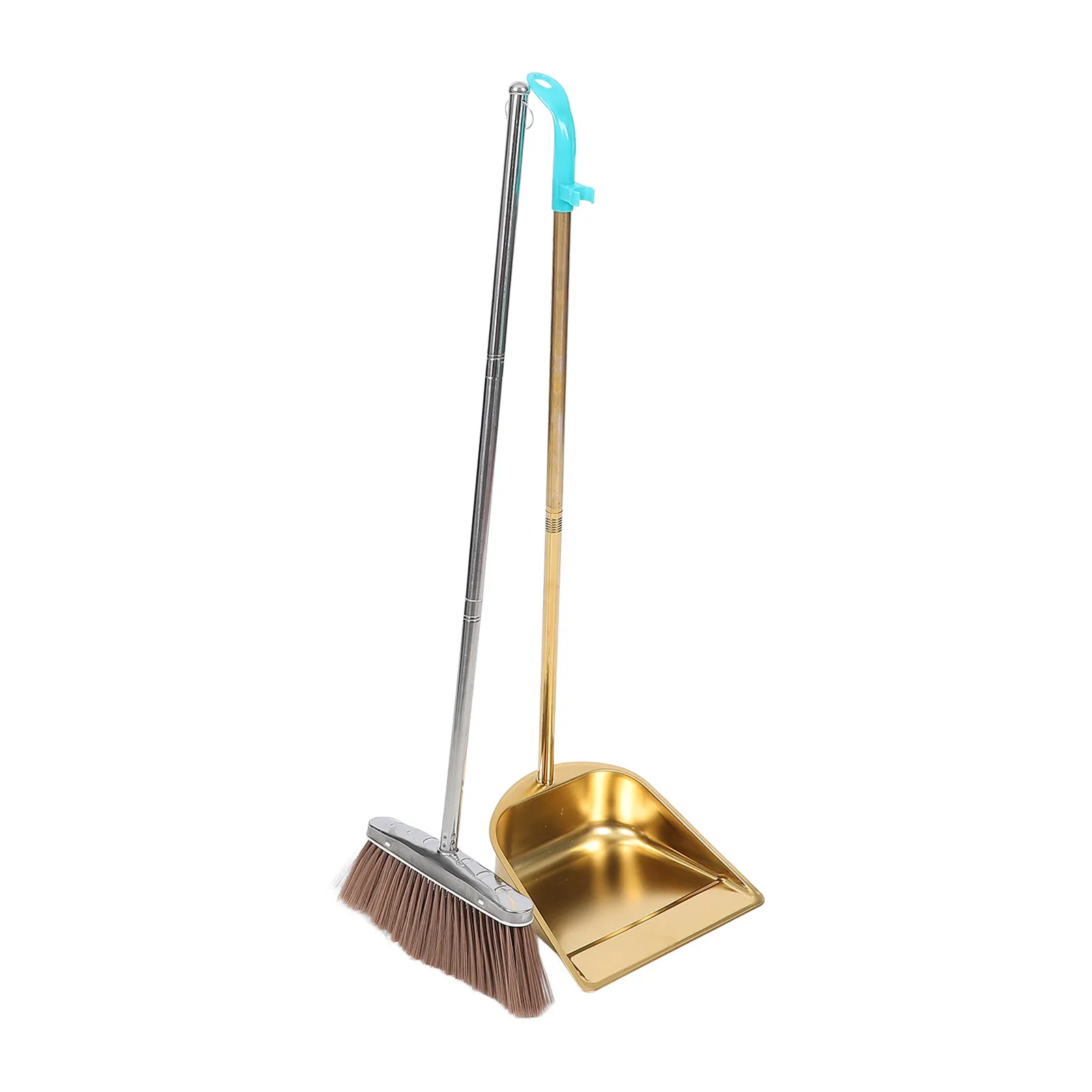 

1Set Stainless Steel Gold Broom and Dustpan Set Heavy Duty Ergonomic Handle for Home Office Lobby Warehouse Indoor Outdoor