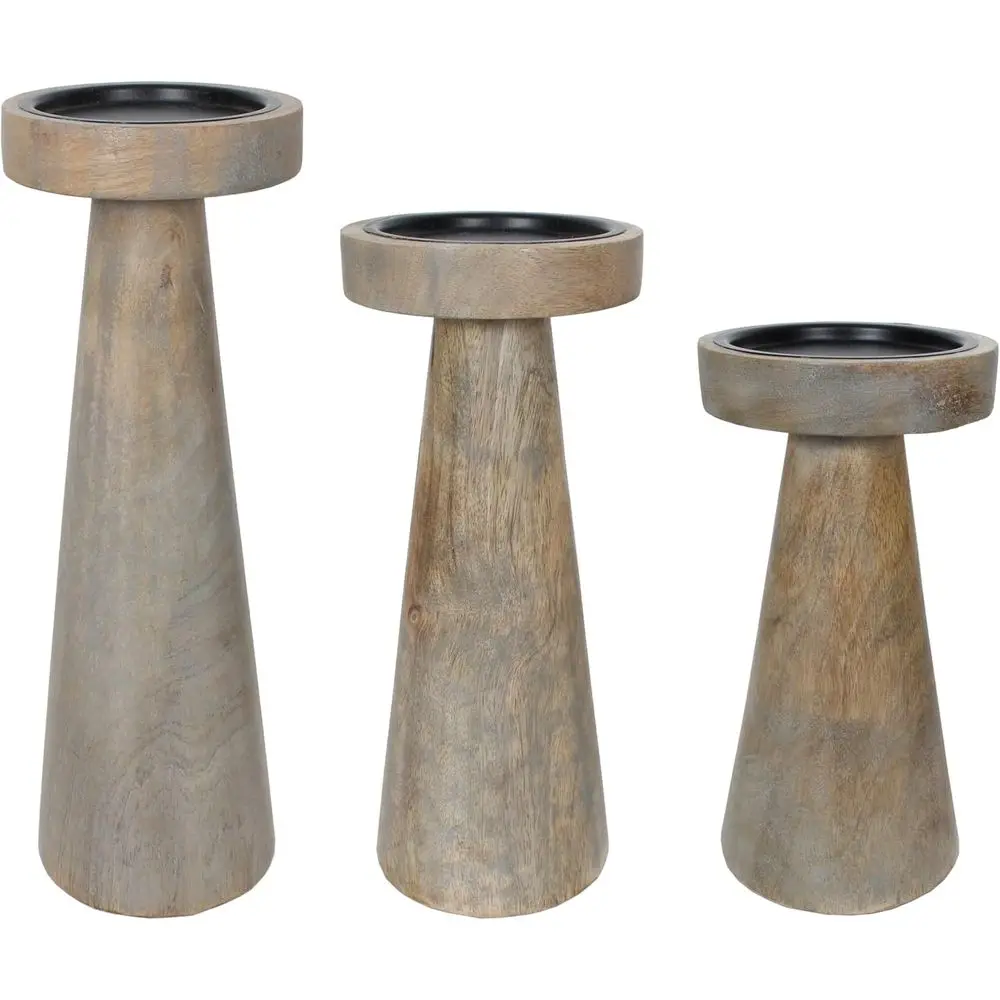 

Tri-Set Wooden Pillar Candleholders, 12, 10, 8 Gray Wash Finish