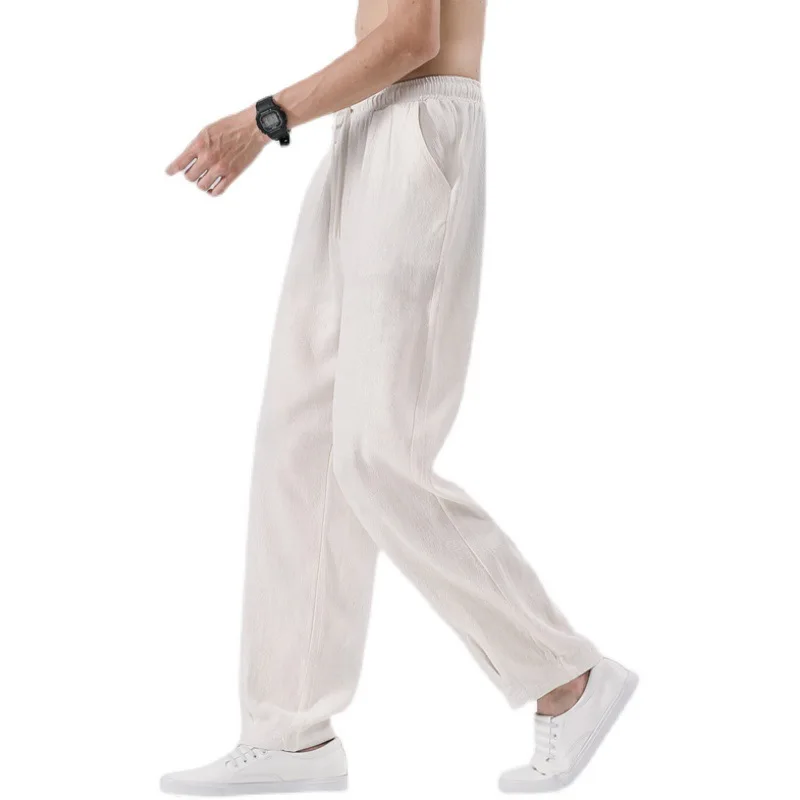 

Spring/Summer Chinese Style Linen Casual Pants Cotton and Linen Straight Leg Sports Pants Drop Feel Wide Leg Pants for Men