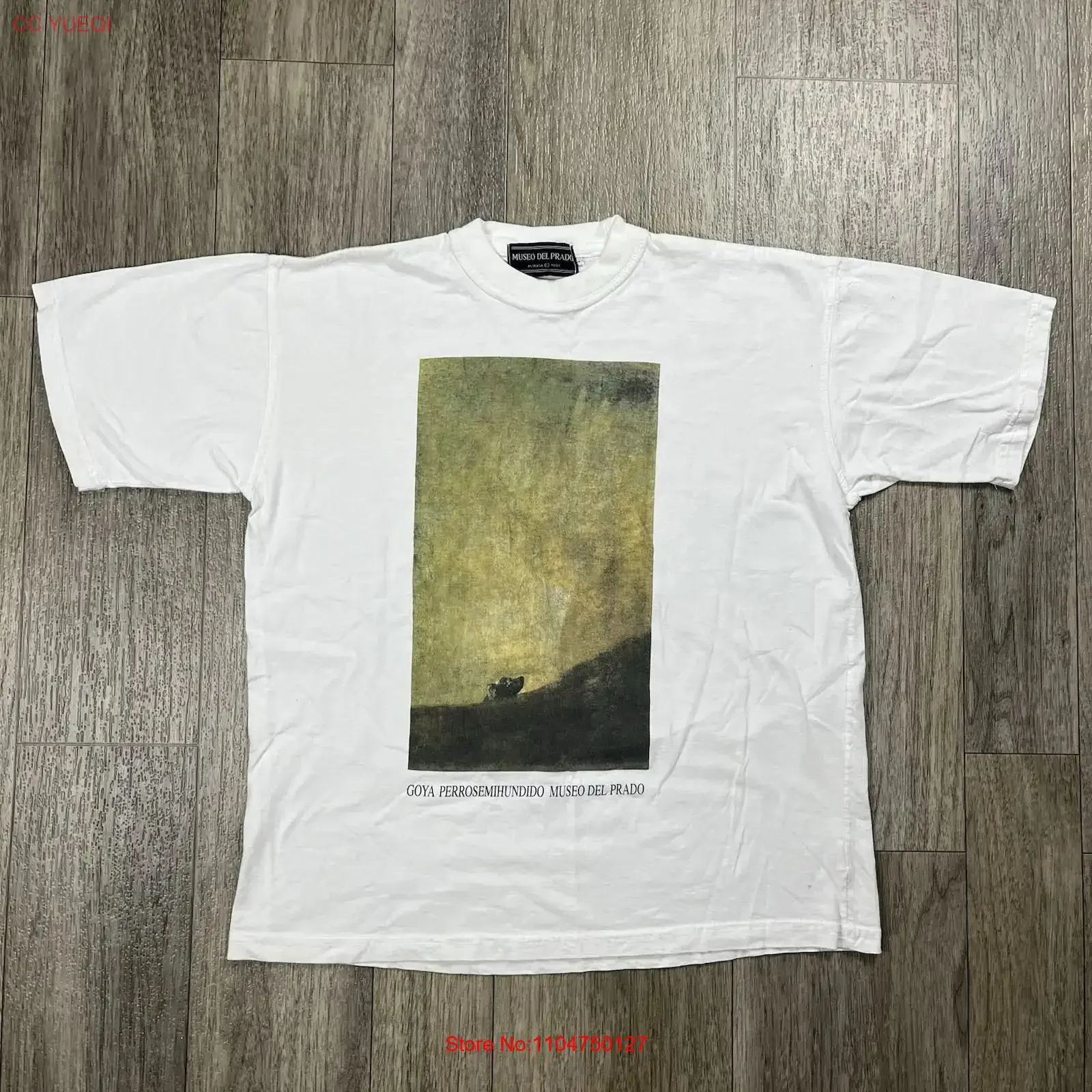 Vintage 90s Art T Shirt Size S M White Goya Perro Semihundido Museo Del Prado vintage Washed graphic Top For Everyday Wear