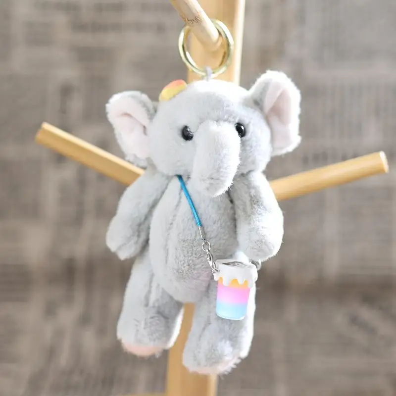 Attraente portachiavi con bambola di elefante in peluche da 1 pezzo con giunti mobili, ideale come ornamento per una borsa e regalo per la decorazione della casa