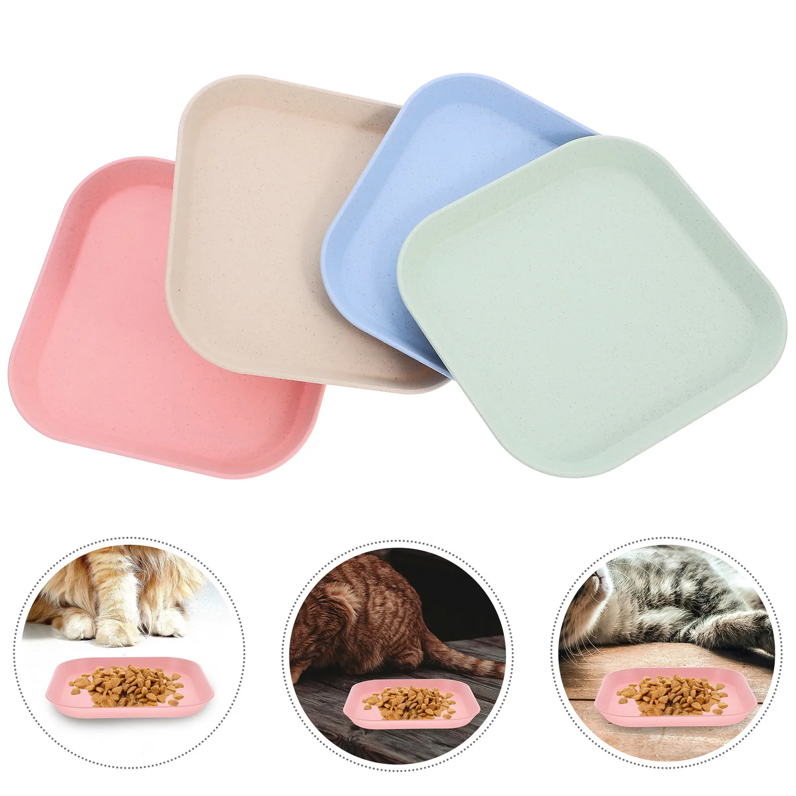 

4pcs Cat Food Dish Shallow Non-Slip Bowl Ergonomic Stackable Durable Kitten Feeding Plate For Indoor Cats Slow Eating