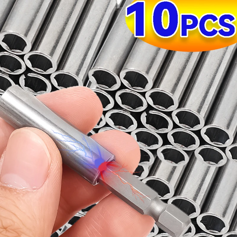 10/1Pcs 60mm Magnetic Screwdriver Extension Bit Tips Holder 1/4in Hex Shank Set Drill Bit Adapter Steel Woodworking Screws Tools