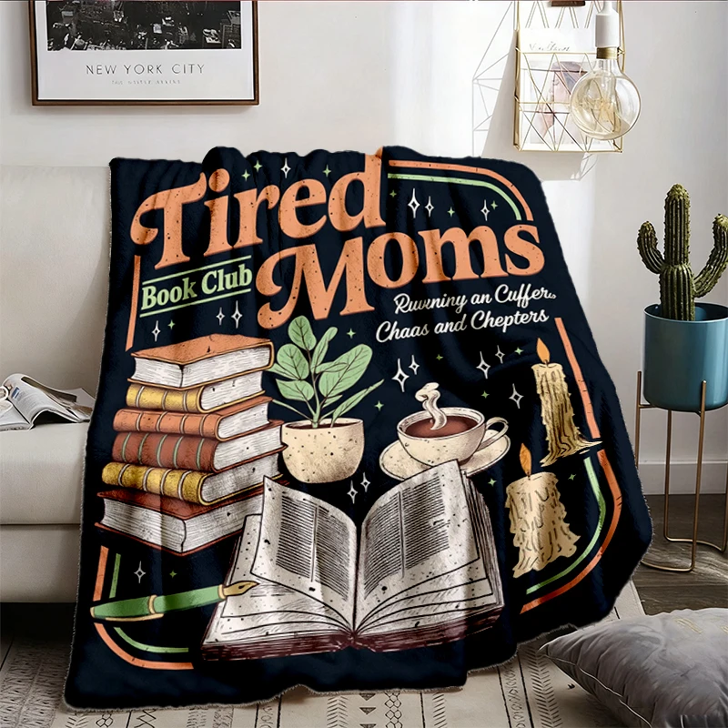Tired Moms Book Club Flannel Blanket, Retro Coffee Chaos Chapters Flannel Throw, Book Lover Gift, Reader Cozy Blanket