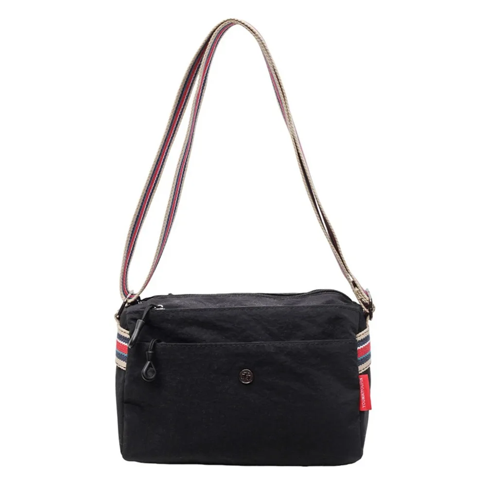 

Портативная тканевая женская сумка через плечо с регулируемым широким ремешком, однотонная сумка-мессенджер, легкая многослойная сумка через плечо