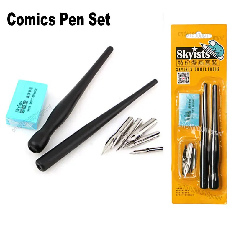 Art Comics Pen Set Dip Ink Fineliner With Handle Eraser 5Pcs Nibs For Manga Painting Drawing Writing Calligraphy Artist Design