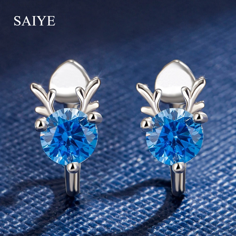 925 Sterling Silver Elk Ear Clip No Piercing Blue Zircon Deer Ear Cuff for Women Fashion Wedding Jewelry Gift - view 3