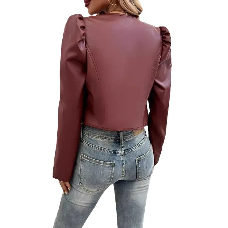 Damska kurtka Slim Fit, jesienno-zimowa, nowa, skórzana, krzyżowa, z niezależnej platformy transgranicznej.