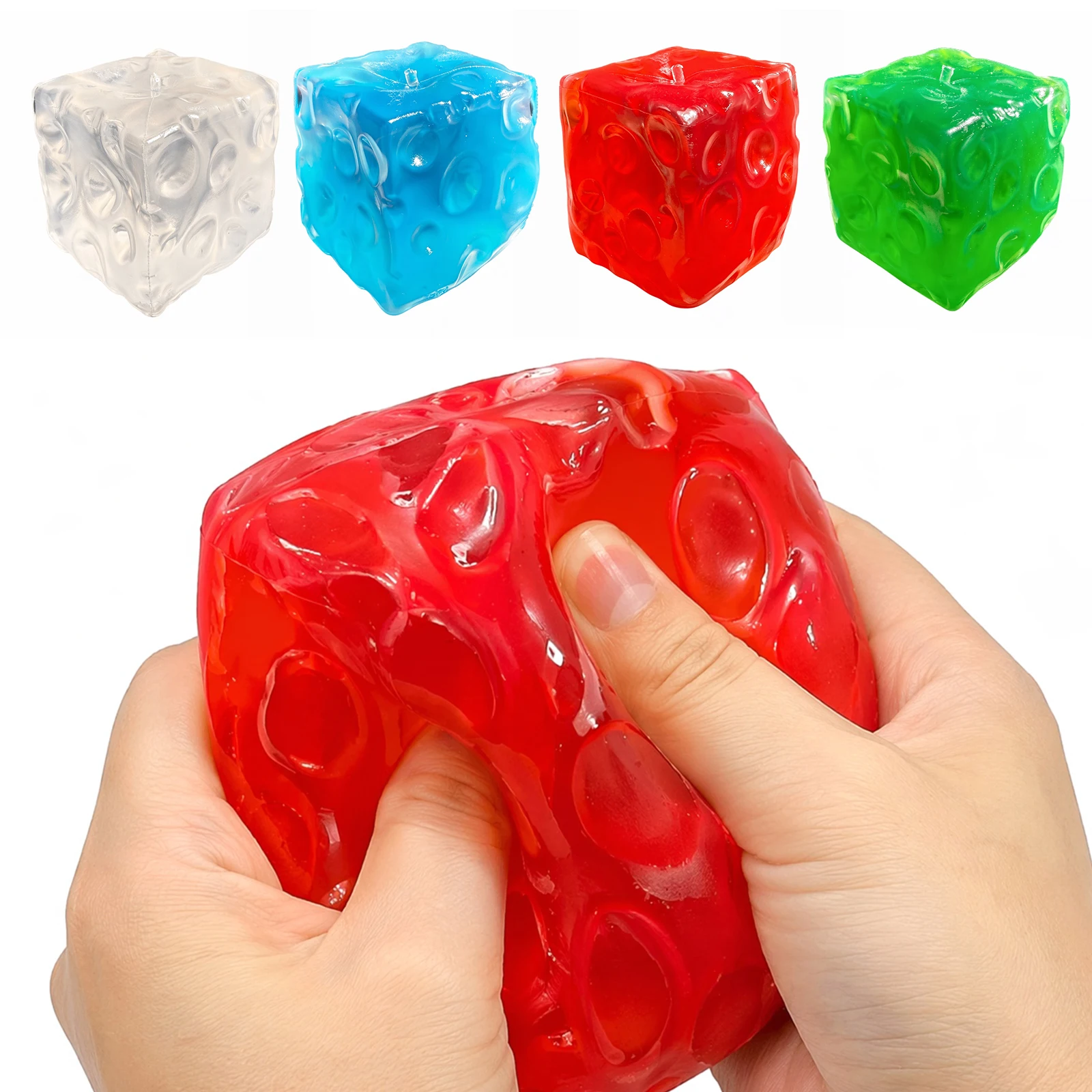 7.5cm Clear Cheese Cube Stress Balls Multi-Purpose Cute Food Shape Fidgets Toy Sensory Decompression Tool for Classroom Prizes