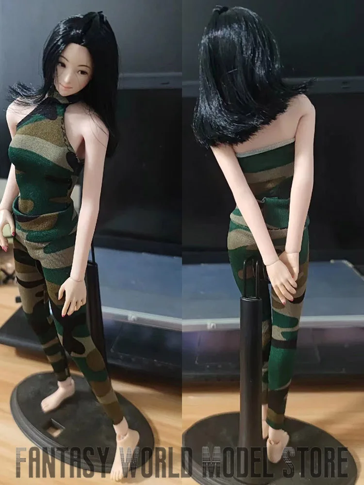 女性用カモフラージュ服セット,伸縮性のあるジャンプスーツとパンツ,大きな胸のアクションフィギュア,体の人形,1:6スケール,12インチ