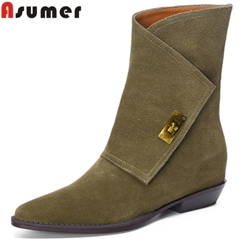 

ASUMER 2024 New Arrive Cow Suede Boots Woman Hot Sale Square Low Heels Shoes Spring Autumn Ladies Ankle Boots