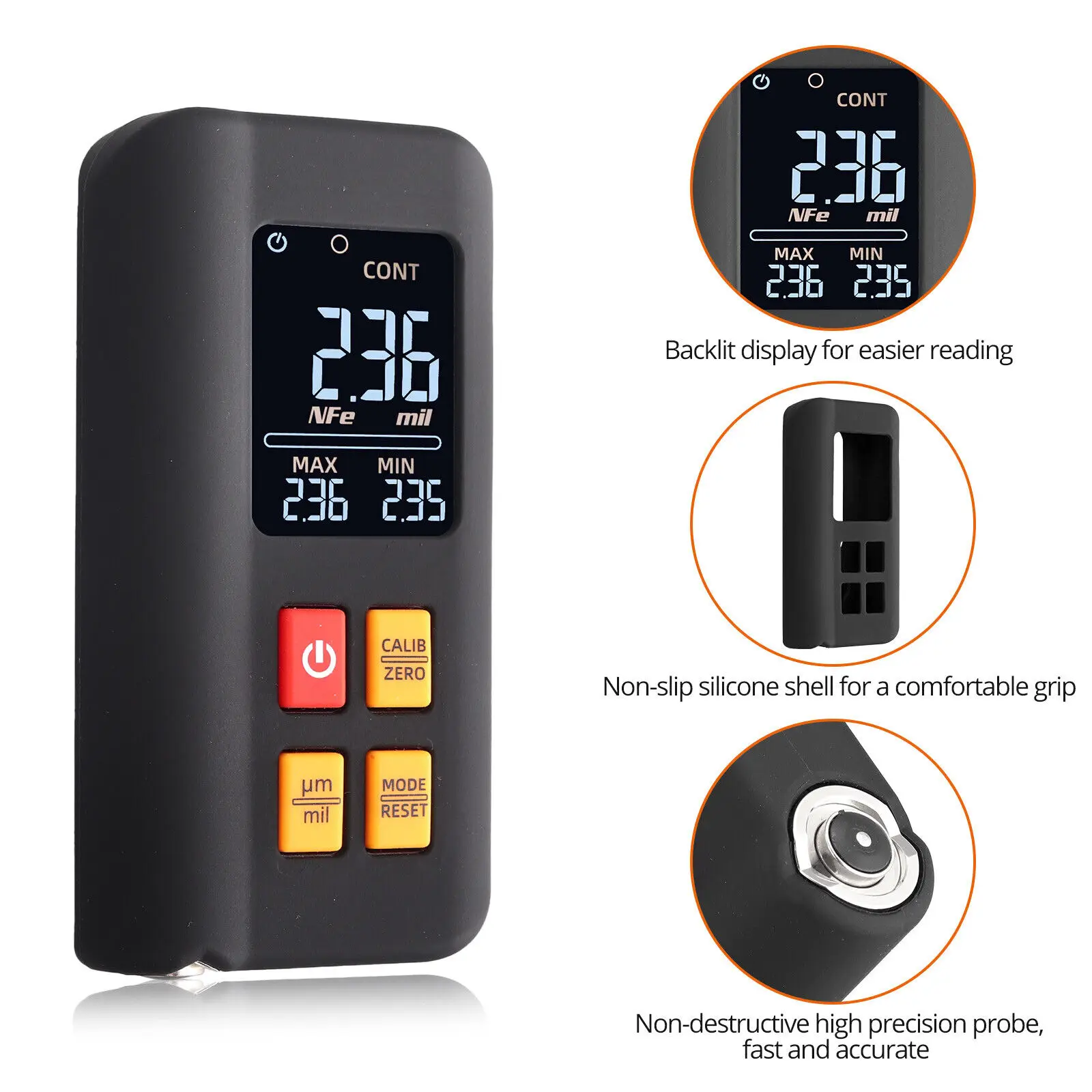 

Цифровой толщиномер LCD для измерения толщины лакокрасочного покрытия автомобиля, тестер глубины пленки, зонды Fe/NFe