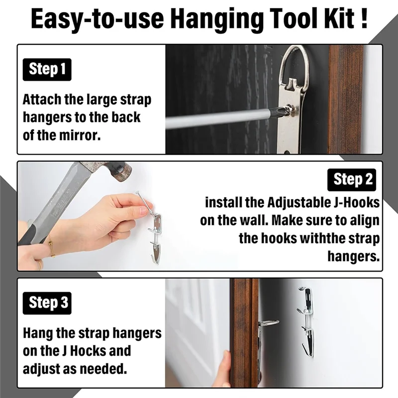 

BYBS-Mirror Hanging Kit With Hangers And Leveling Hardware Adjustable Picture Hangers J Hooks Mirror Hanging Hardware
