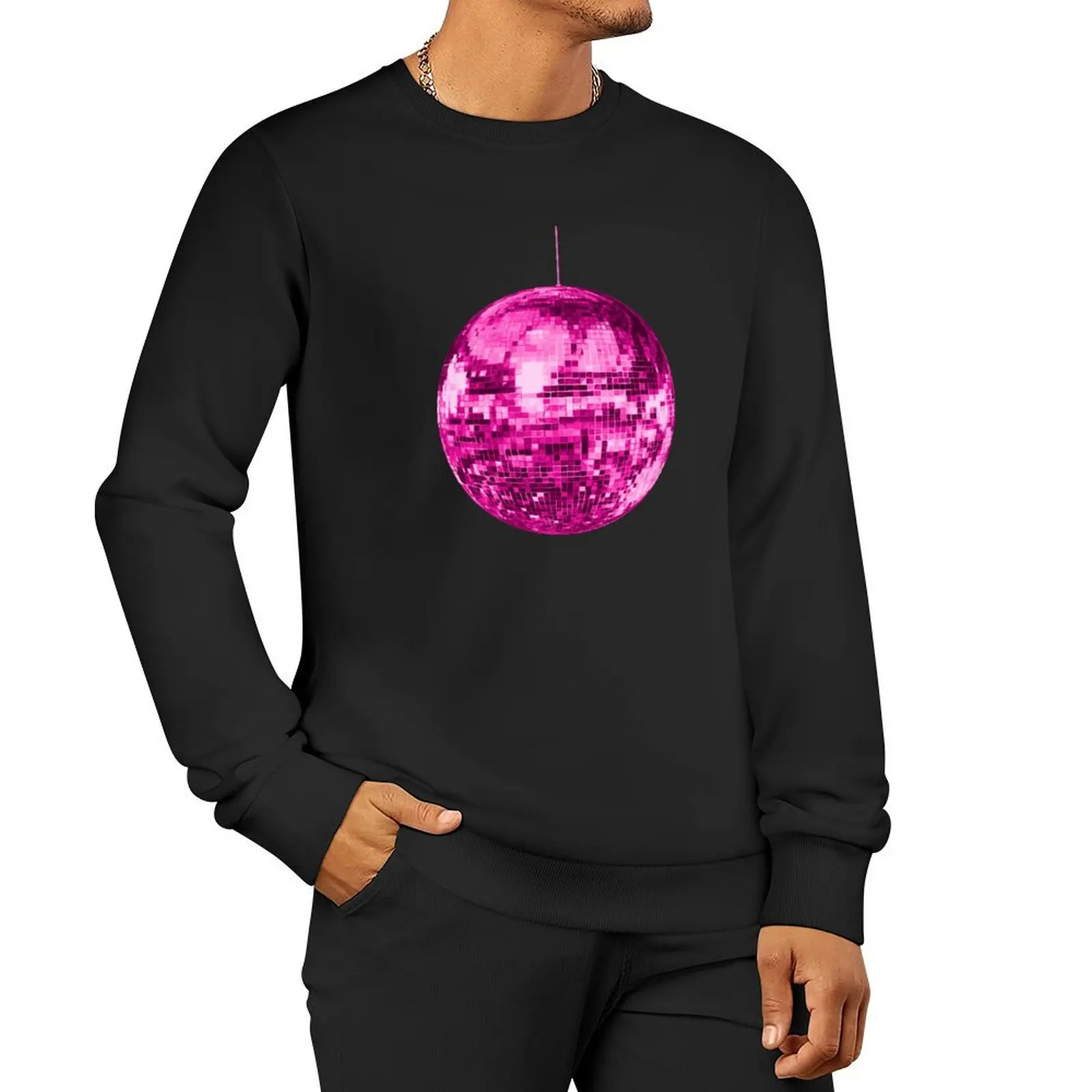 

Pink Vintage Sparkling Disco Ball Pullover Hoodie japanese style new in hoodies & sweat-shirt