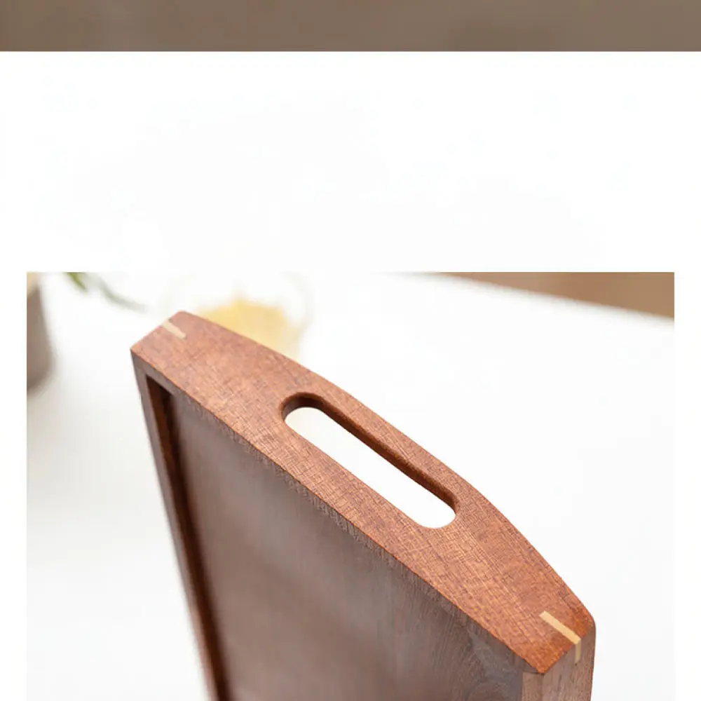 Natural Ebony Wood Serving Tray With Handles Decorative Breakfast Platter For Tea Coffee Drinks Table Organizer Decor