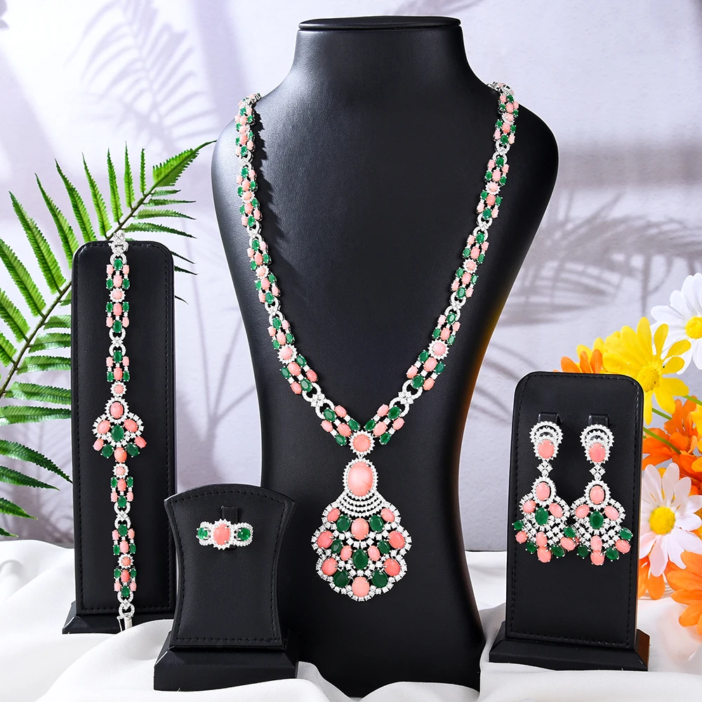 

GODKI New Fashion Turquoise UAE Dubai Bridal Jewelry Set For Women Wedding Party Nigerian African Necklace Earring Set