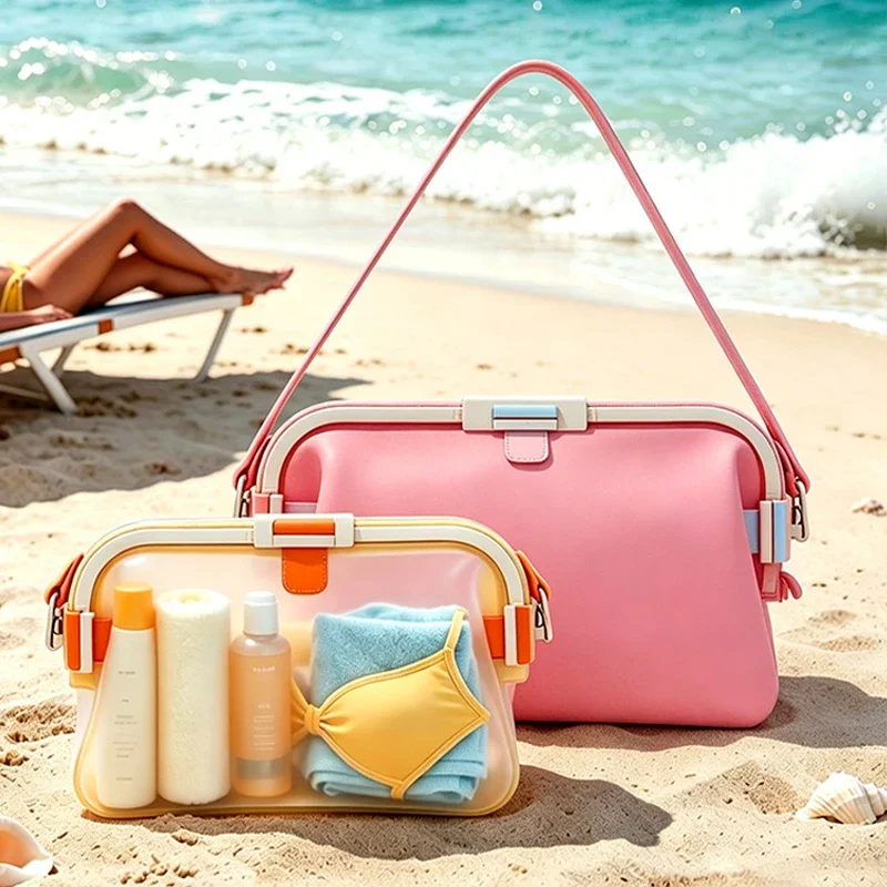 Silicone Waterproof Toiletry Bag Lightweight Beach Shoulder Bag Foldable Lightweight Pouch for Swimming Pool Outdoor Gym Travel