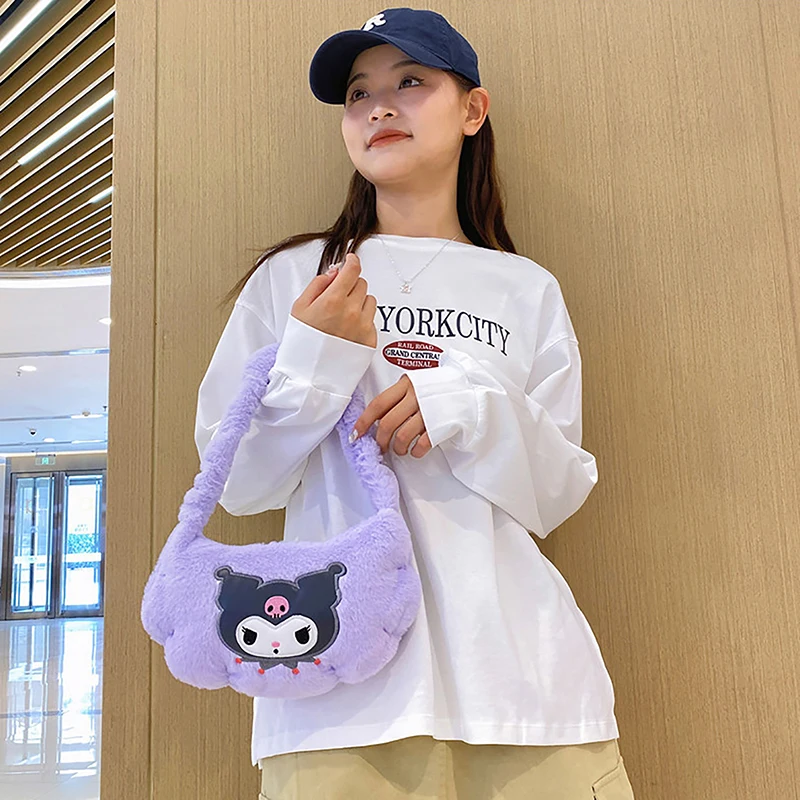 Sanrio กระเป๋าถือลายอนิเมะ1ชิ้น, กระเป๋าสะพายไหล่ลาย Kuromi Melody Cinnamoroll สะพายไหล่ Crossbody ฤดูใบไม้ร่วงฤดูหนาว