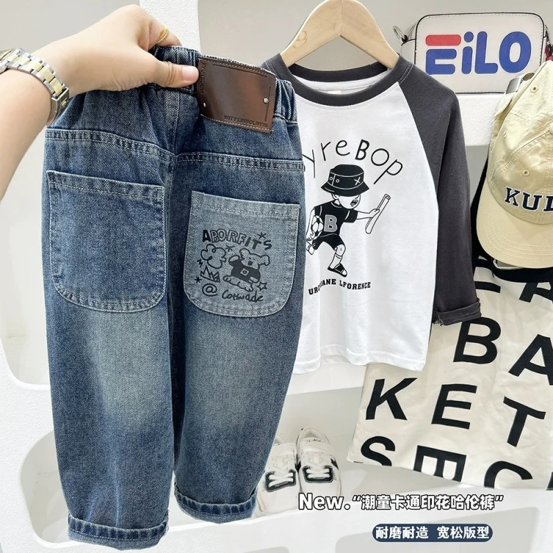 

2025 Boys' Jeans in Spring and Autumn, Mid To Large Children's Casual Pants, Handsome and Versatile, Boys' Pants, Street Style