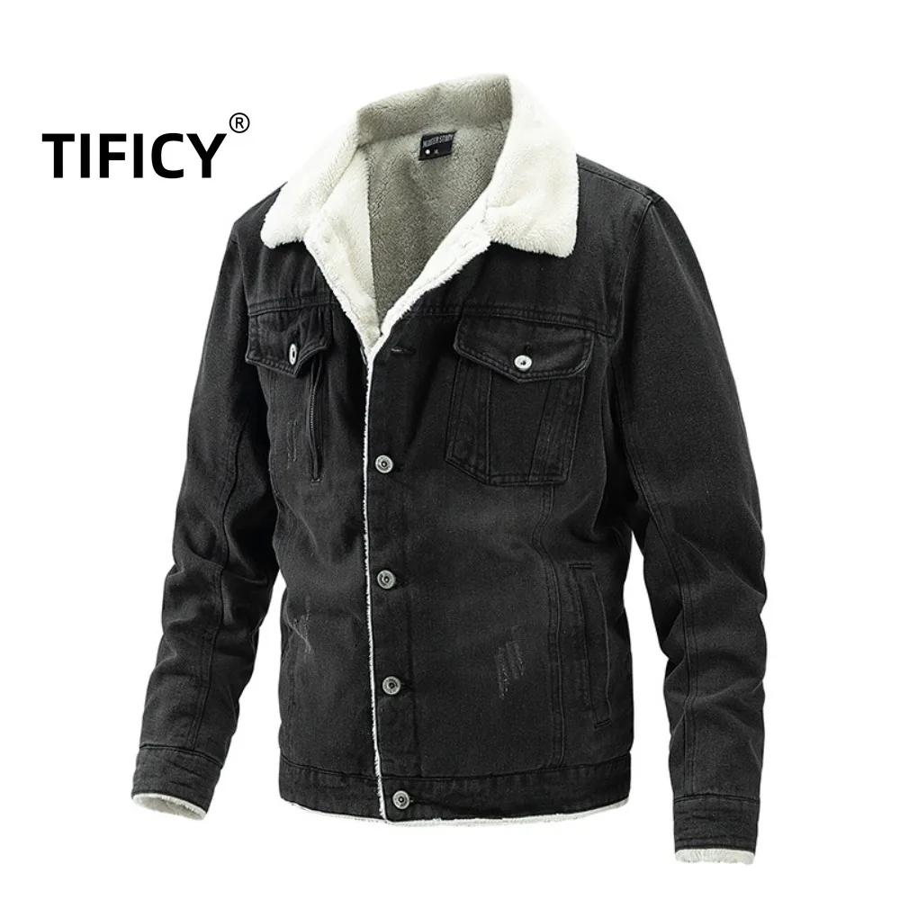 

High Street Winter New Men's Jacket with Plush Warm Denim Jacket Fashionable and Trendy Coats Men's Clothing American Style