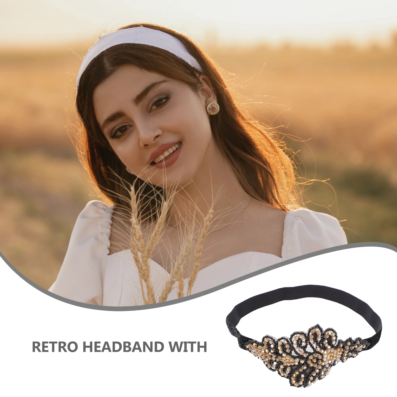 

Rhinestone Headband Vintage 1920s Flapper Headpiece Great Retro Suits for Women Modern Elastic Women's Hair Ribbon