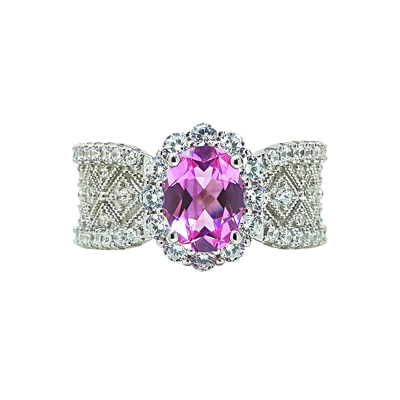 Nieuwe Bloem Kant 925 Zilver Roepie Roze Toermalijn Ring Ingelegd Met High Carbon Diamant Ijs Bloem Snijden Temperament Voor Vrouwen