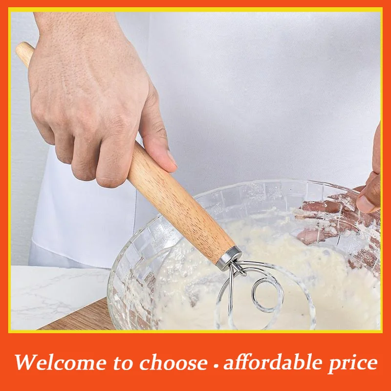 **1pc Stainless Steel Dough Whisk With Smooth Wooden Handle Sourdough & Bread Mixing Danish Dough Whisk Bread Tools'