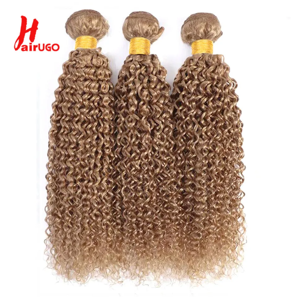 Hairugo Braziliaanse Kinky Krullend Haar Bundels 27 # Bruin Remy 1/2/3 Kinky Krullend Menselijk Haar Weave Hair Extensions blond Haar Weven