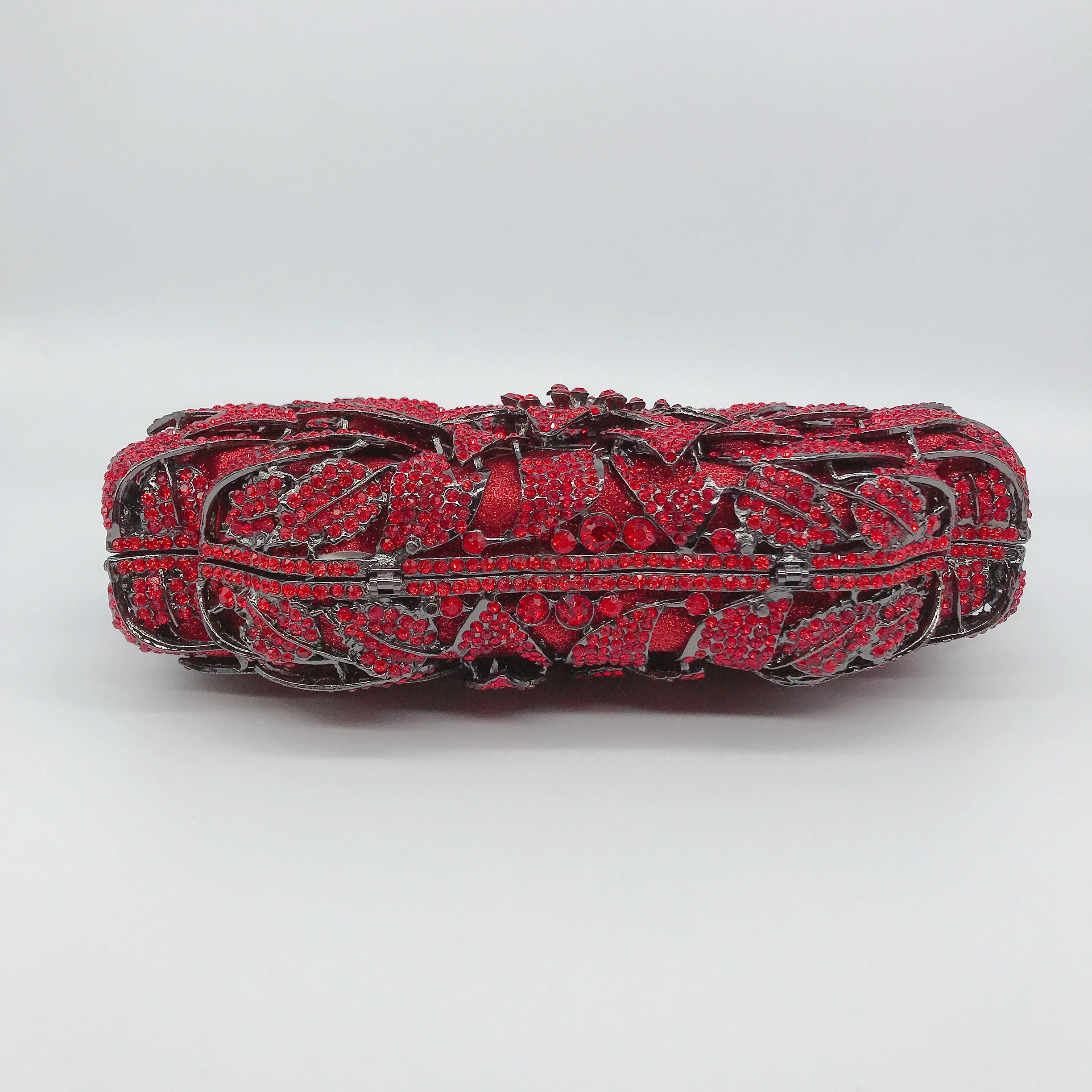 Low Price Sunflower Shape Red Hollow Diamond Metal Material Birthday Party Ladies Crystal Evening Bag