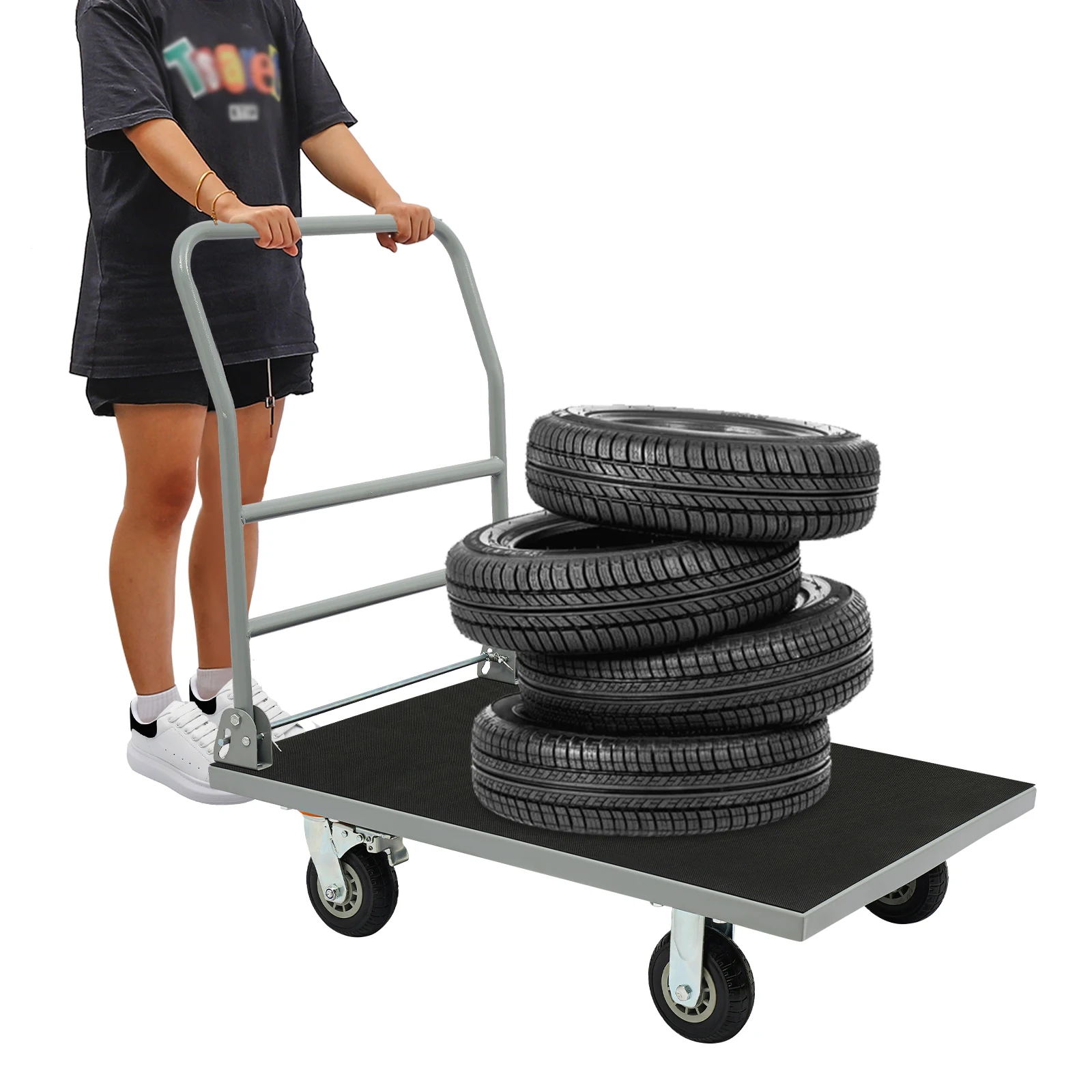 2200 lbs Capacity Truck Cart, Extra Large Platform Truck Cart, Dolly Cart, Heavy Duty Push Cart, Foldable Flat Cart, for Warehouse & Industrial Transport