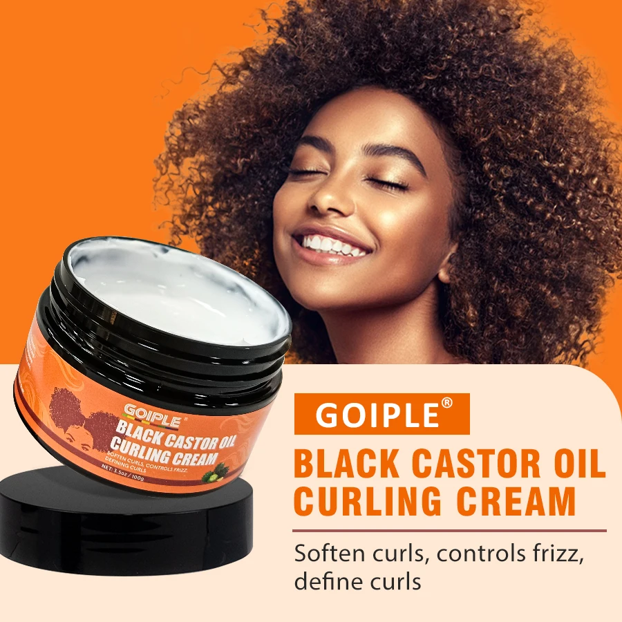 GOIPLE Balck Castor Oil Curling Cream Conditioner Moisturizing Soften Defining Curls Control Frizz Styling Curly Enhancer