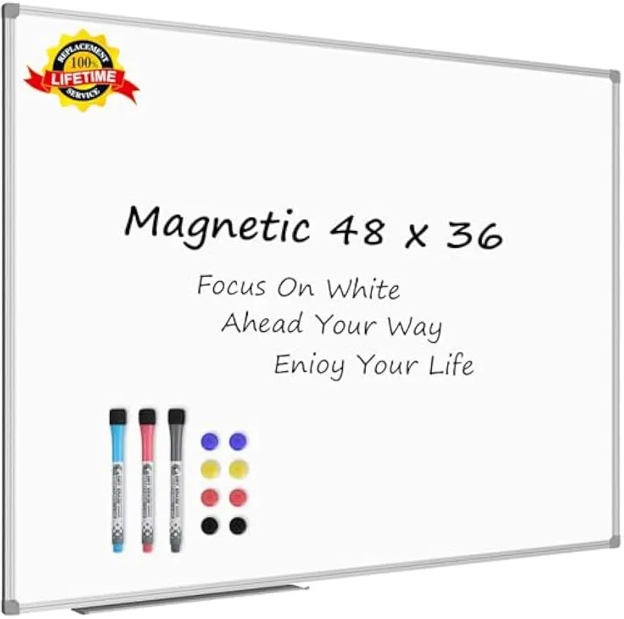 

48x36 Inch Magnetic Whiteboard with Aluminum Frame, Includes Marker Tray, 3 Markers, and 8 Magnets for Office or Home Use
