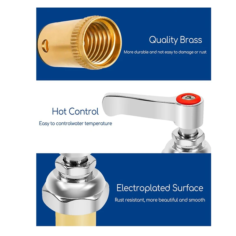 Hot Handle Stem Assembly Fits for Brass Faucets Substituir, Azul Frio e Vermelho, Eixo lateral quente, Peça de substituição da válvula