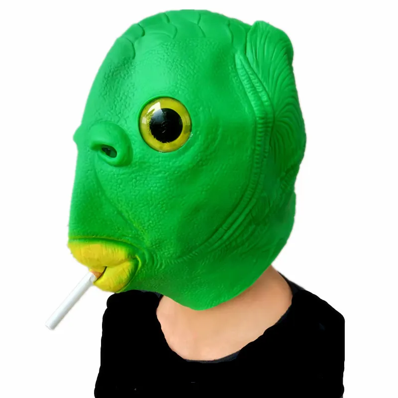 

Halloween Green Fish Head Monster Mask Toy Sand Sculpture Play Strange Green Fish Head Cover Latex Family Masquerade Party Masks