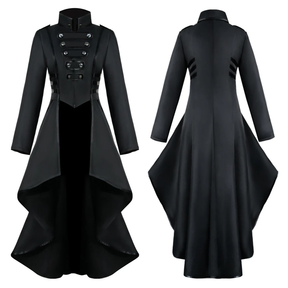 Fashion Women Vintage Steampunk Coat Jacket Punk Jacket Gothic Stand Collar Long Sleeve Irregular Swallowtail Skirt Hem Jackets