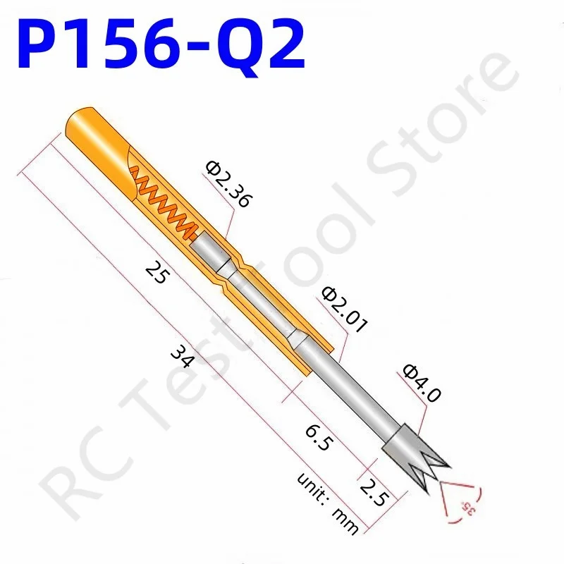 

100PCS P156-Q2 Spring Test Probe Test Pin Pogo Pin PCB Test Tool 34mm Pin Dia 2.36mm Big 4 Claws Crown Head Dia 4.0mm P156-Q