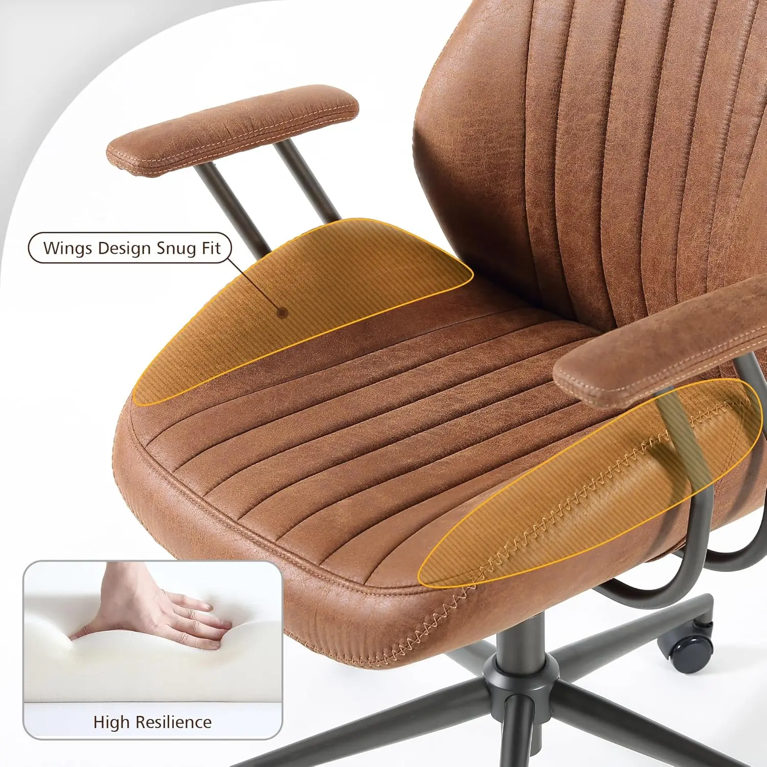 Silla de oficina moderna de mediados de siglo con soporte Lumbar, silla ejecutiva ergonómica de cuero de gamuza con respaldo alto y giratorio