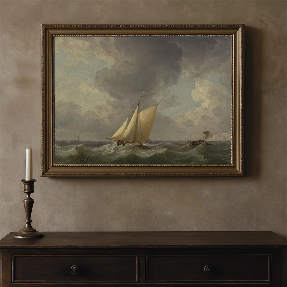 Vintage Sailboat Print Stormy Sea Nautical Wall Art Poster Antique Tall Ship Art Print Vintage Nautical Maritime Wall Decor