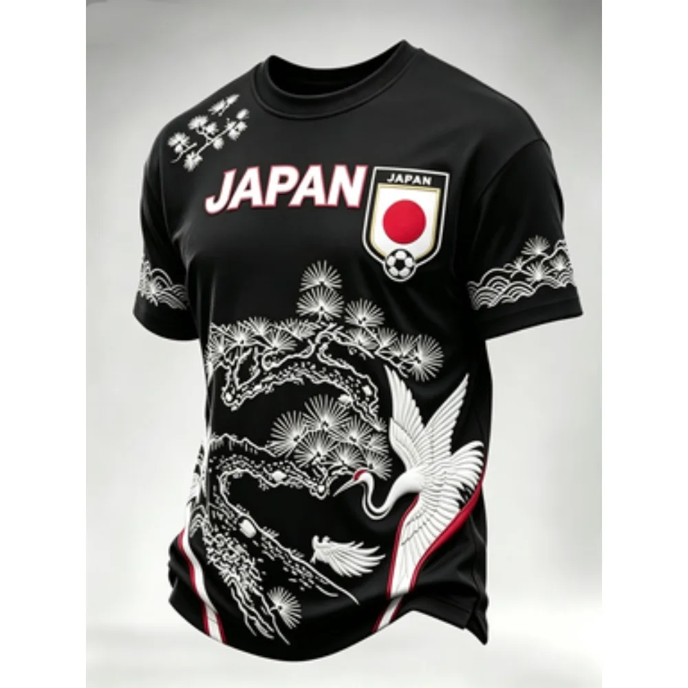 Japanese Torii Gate Wave Sakura Print Men Casual Short Sleeve T Shirt Vintage Athletic Streetwear Daily Wear Top Tee