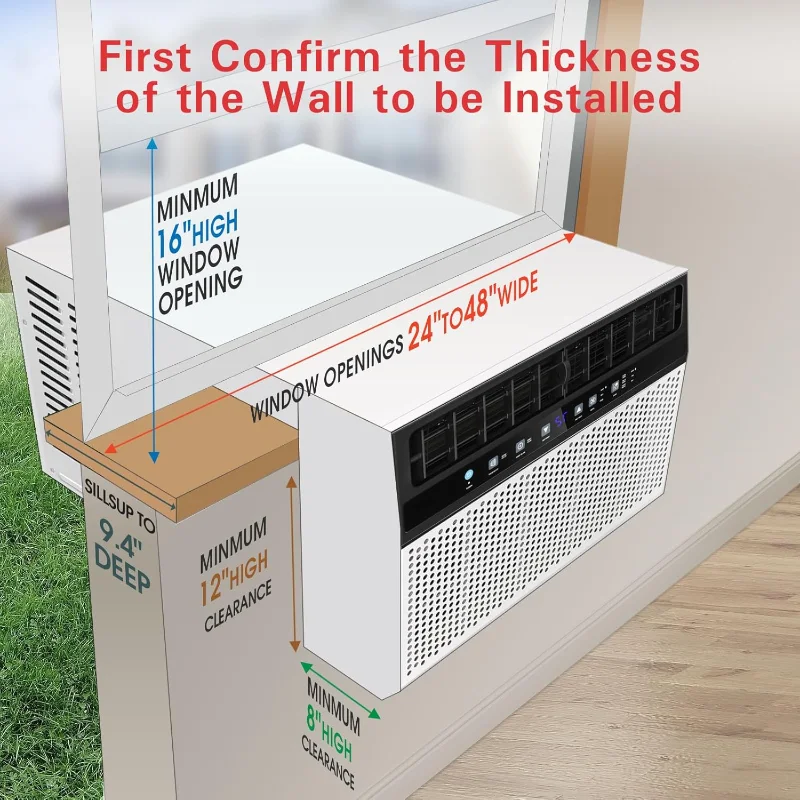 مكيفات هواء نافذة R.W.FLAME بقوة 12,000 وحدة حرارية بريطانية، وحدة مكيف هواء على شكل حرف U تبريد تصل إلى 550 متر مربع. قدم، 6 أوضاع مؤقت 24 ساعة