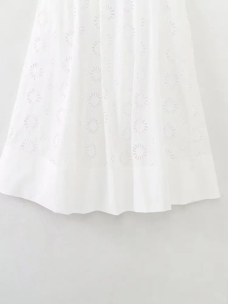 Dave&Di Moroccan Retro Skirt Hollow Embroidery High Waist Midi White Ladies Cotton Casual Skirt Womens