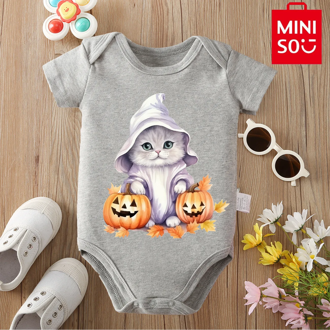 

MINISO 100% Cotton Bodysuit My First Halloween Cat Pumpkin Print Cloths for Baby Onesie Jumpsuit for 0 To 12 Months Newborn