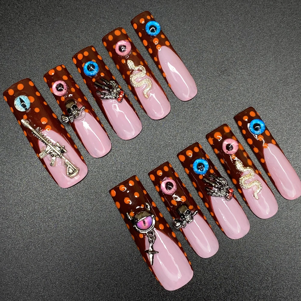 

New Arrive 10PCS Durable Acrylic Press on Nails Handmade Ballerina Y2K INS Nail Tips Hand Painting Artificial Acrylic Gel Nails