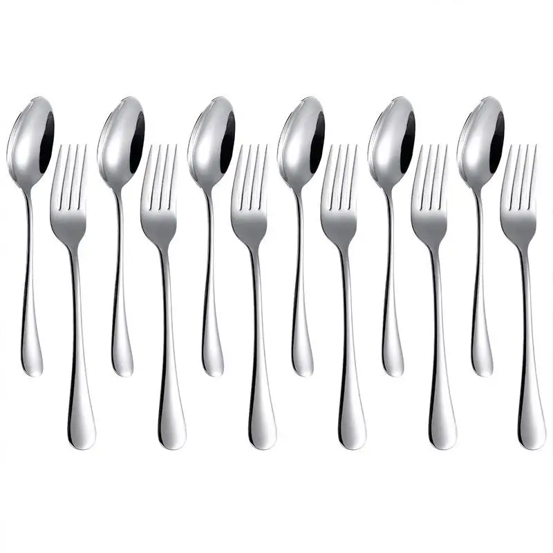 6/12PCS Stainless Steel Spoon & Fork Set Silver Gold Kitchen Household Tableware Set Food Grade Thick Teaspoon