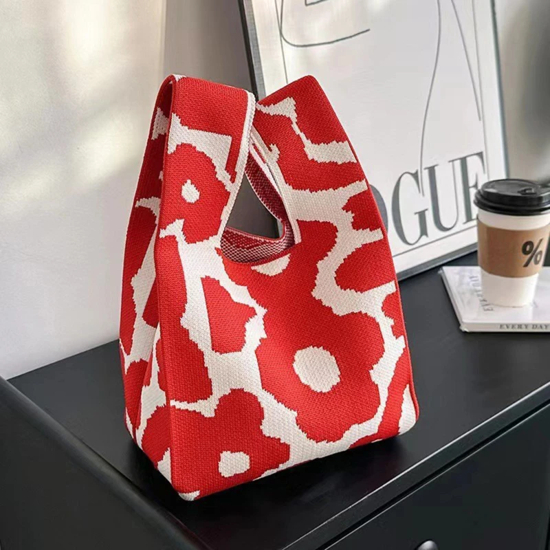 Women Mini Knot Wrist Bag Fashion Handmade Knit Handbags Korean Casual Tote Bag Reusable Shopping Bags