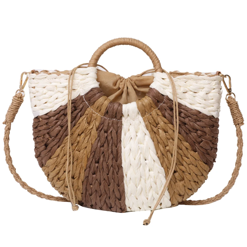 New Summer Straw Bag For Women Splicing Beach Bag Braided Handmade Handbag Bohemia Vacation tote Bag Ladies Baskets Shopping bag