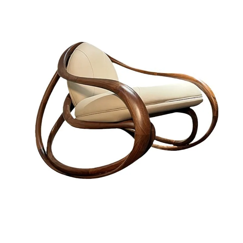 

Rocking chair solid wood, leather sofa chair simple
