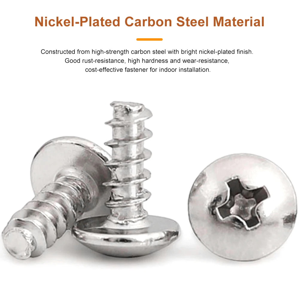 20/30/50pcs Nickel Plated Carbon Steel Phillips Truss Head Flat Tail Self Tapping Screw M3 M3.5 M4 M5 Cross Drive Mushroom Screw